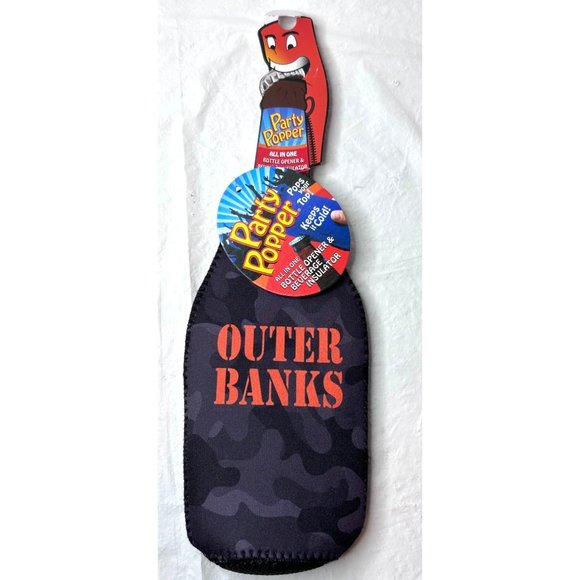 Party Popper Other - Party Poppers Outer Banks NC  All in One Bottle Opener Beverage Insulator BROWN